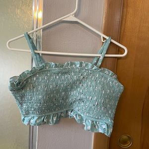 High waisted, elastic top, light green swimsuit!